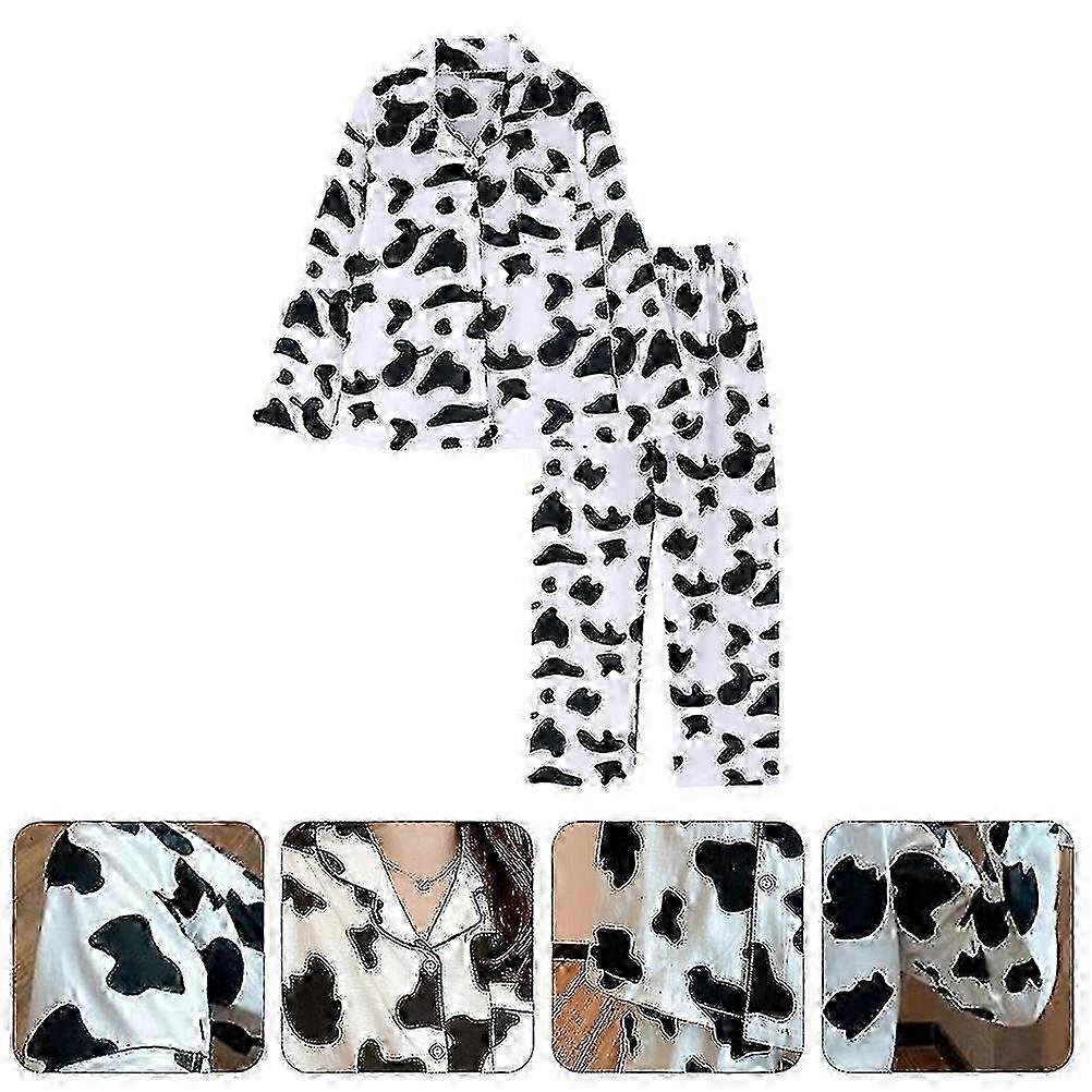 Women's Cow Print Long Sleeve Sleepwear Set with Long Pants