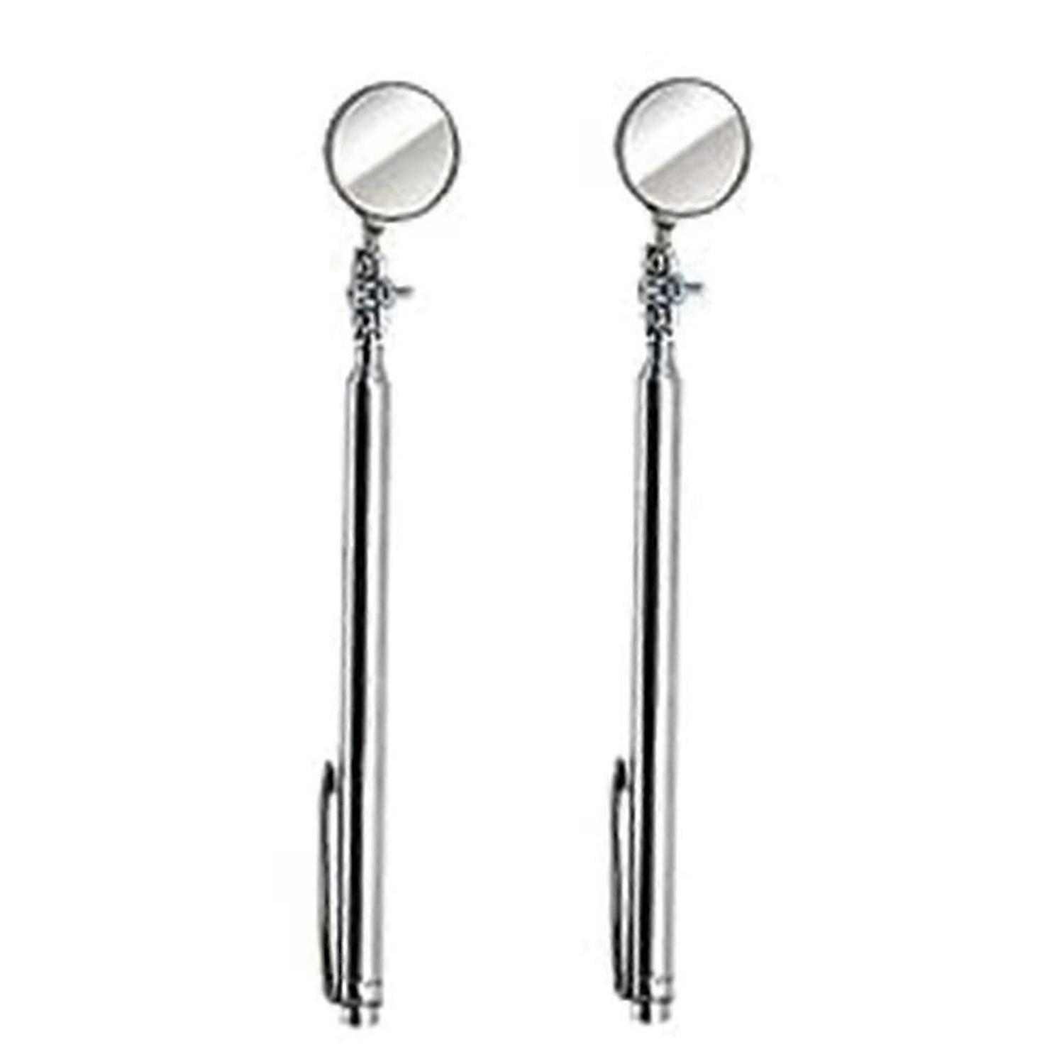 Circular Telescoping Pocket Inspection Mirror, 30mm Diameter, 4-1/2 Inch to 18 Inch Extended Handle Length (Pack of 2)