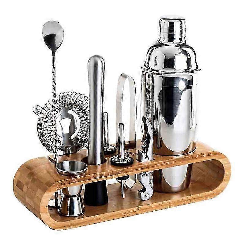 9pcs Bartender Kit Cocktail Shaker Set With Bamboo Stand Bar Tools For Drink Mixing