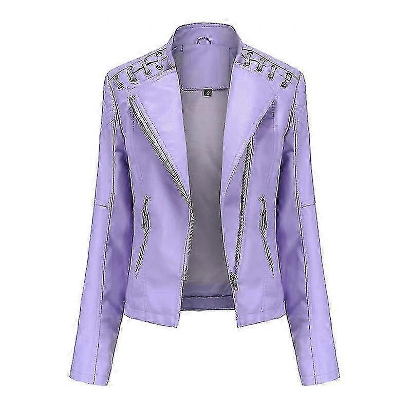 Kvinnors konstläder Moto jacka smal tunn läderjacka