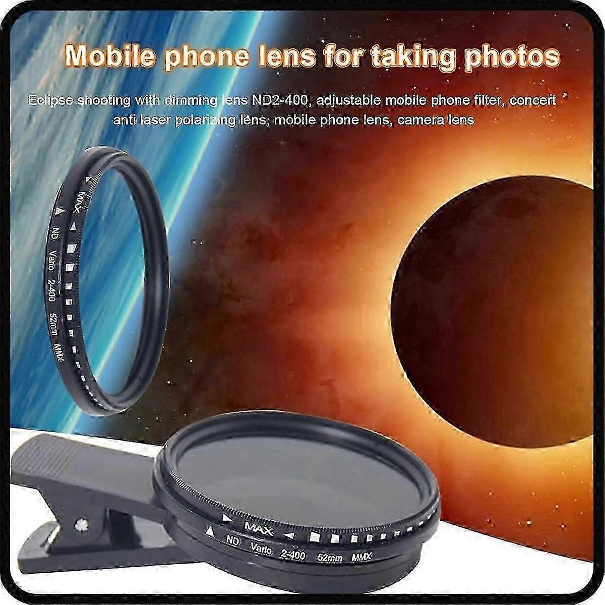 Solar Eclipse Camera Lens Filter 52mm ND 2-400 for Smartphones with Clip - Set of 1（New Arrival）