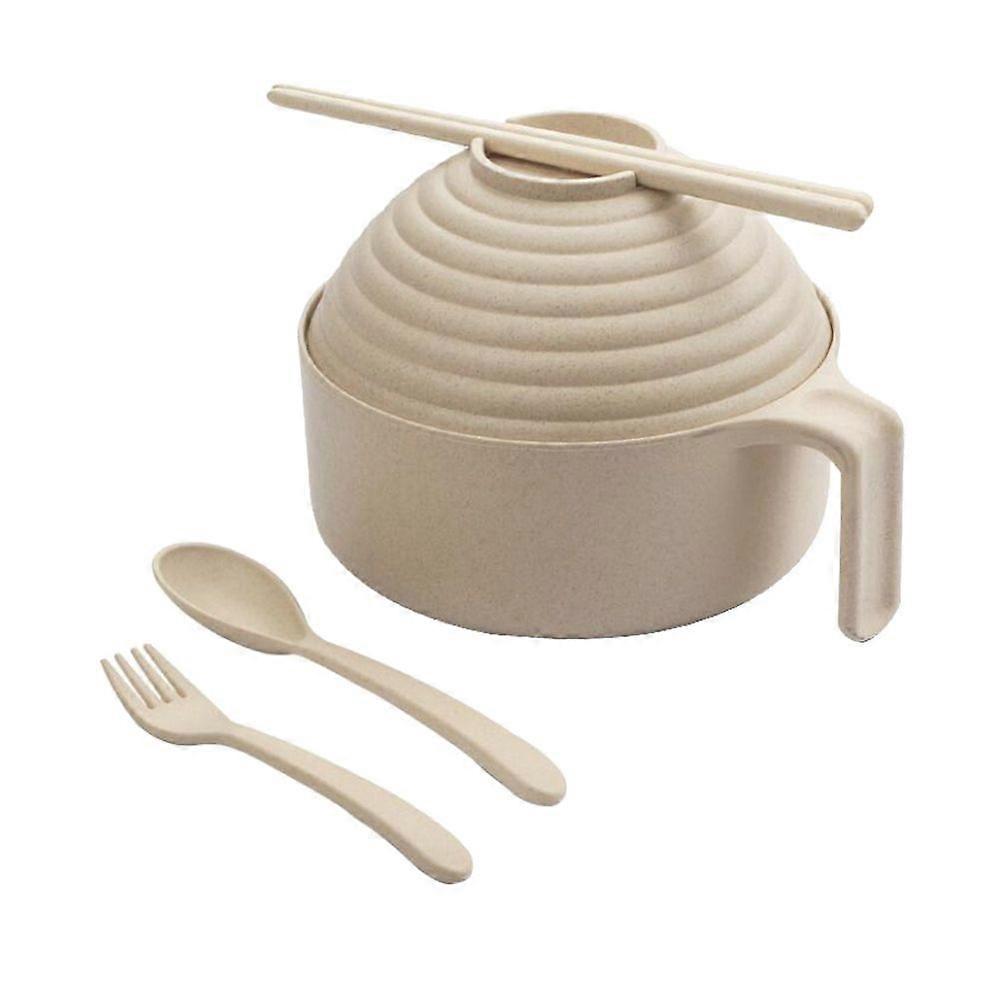 1 Set Simple Bento Bowl Pretty Wheat Straw Bowl With Lid and Table Ware (Beige)