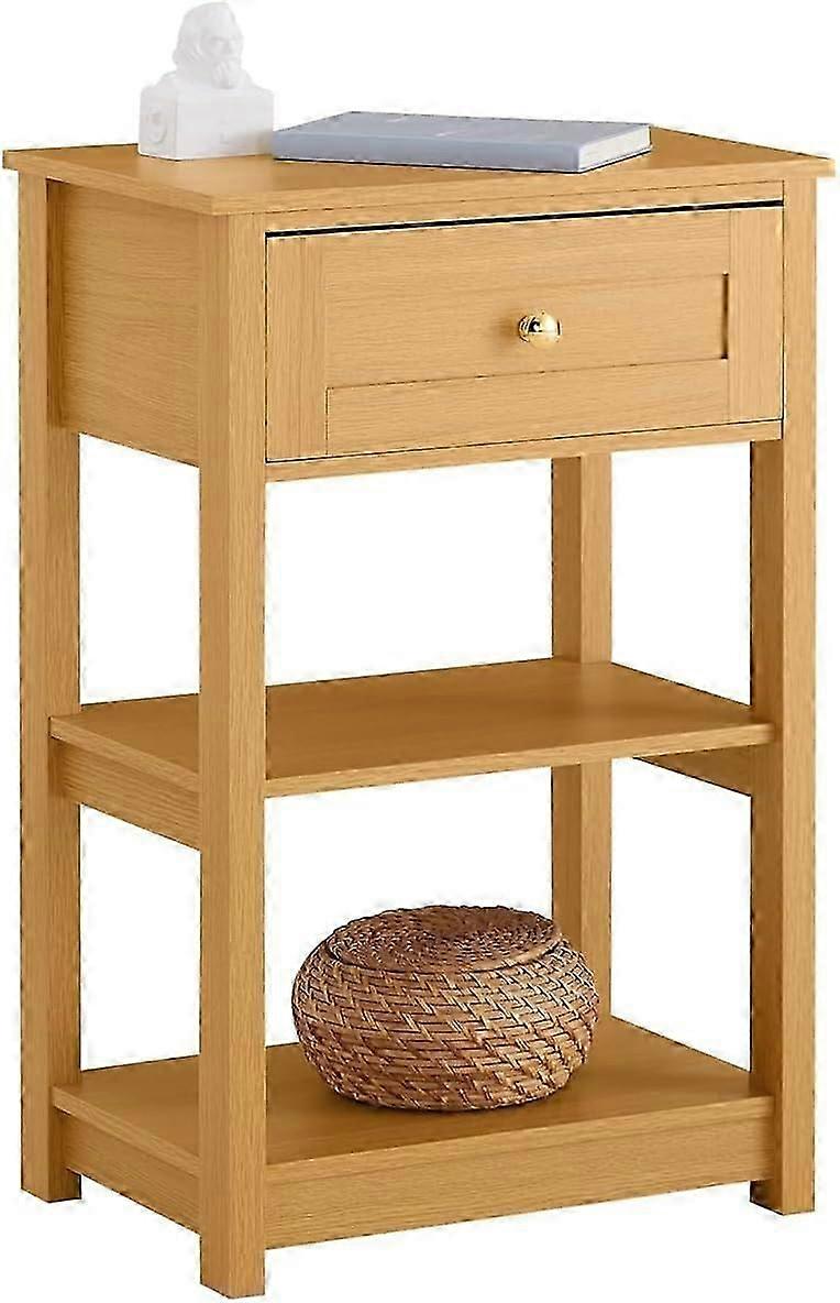 SoBuy FBT46-W,Durable Bedside Table Nightstand Safa Side Table End Table Coffee Table with 1 Slide-out Drawer and 2 Shelves,Easy Assembly