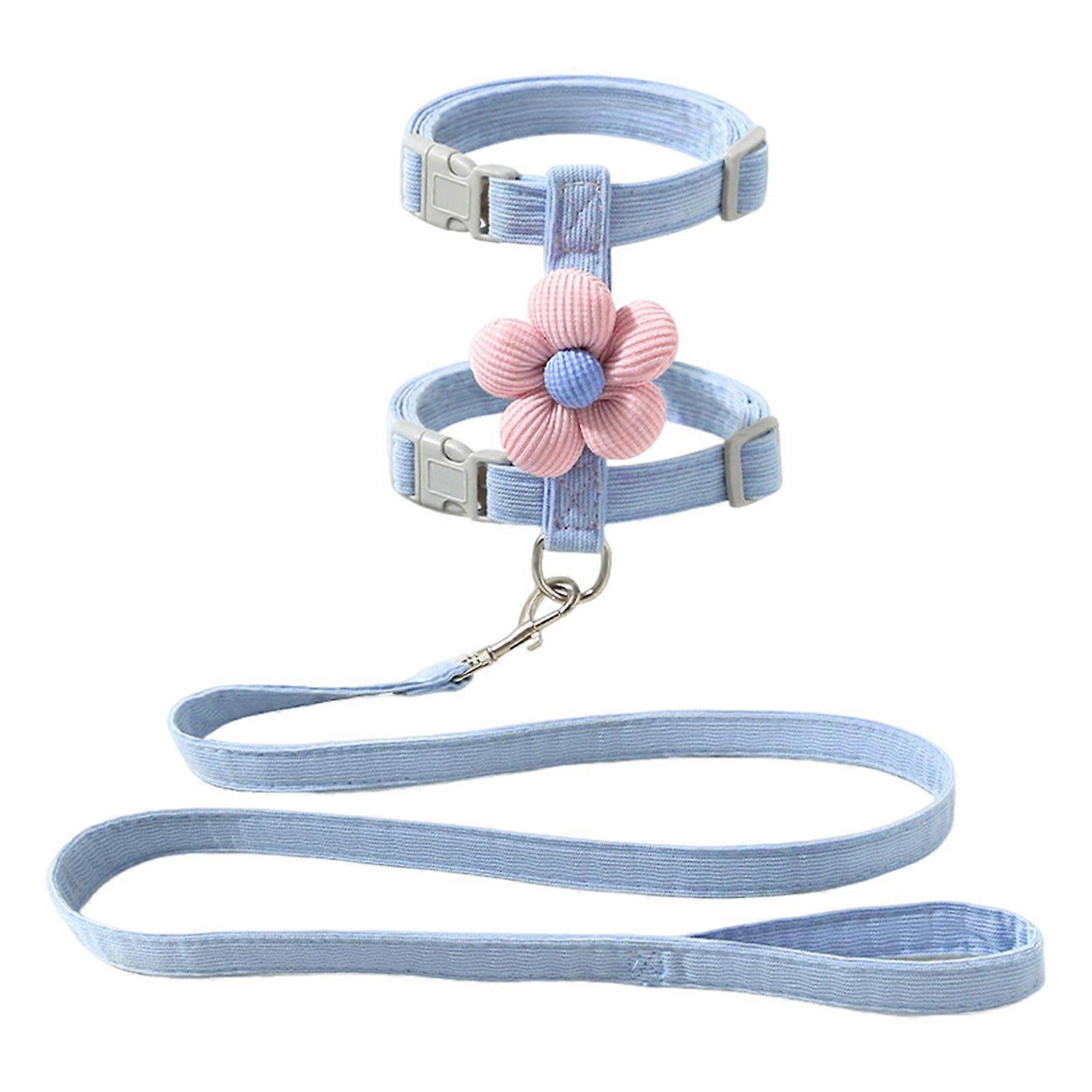Cat Harness Leash Collar Set for Walking Adjustable Double Layer Pet Harness with Flower Decor Escape Proof Pet Collar Leash for Small Medium Cats Dog