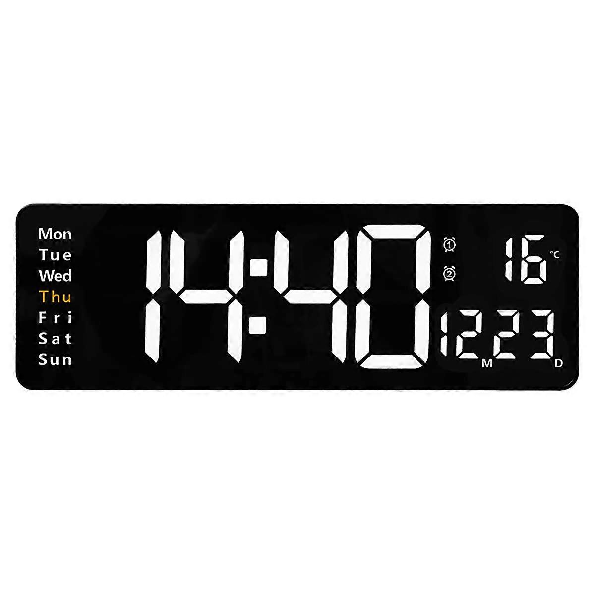 Large Digital Wall Clock 16Inch LED Display Day Date Temperature With Remote Control Green And White