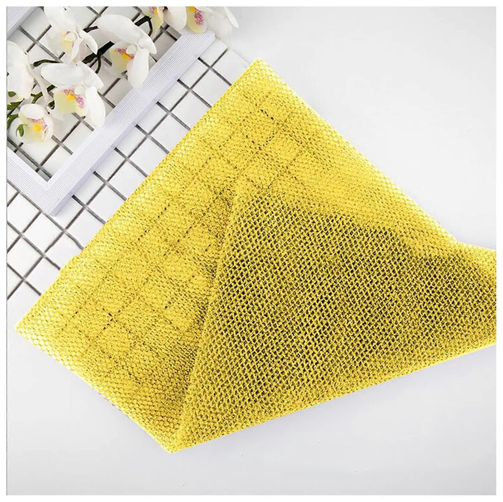 Bath Brush Set Long Handle Exfoliating Bath Sponge Back Scrubber Porous Elastic Tower Cloth Yellow