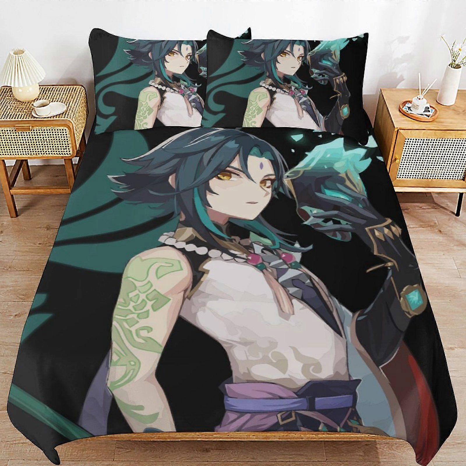 A69 GENSHIN IMPACT Simple Finish Smooth Touch Comfort Zipper System Sleep Upgrade Duvet Cover Sets for Couples N69