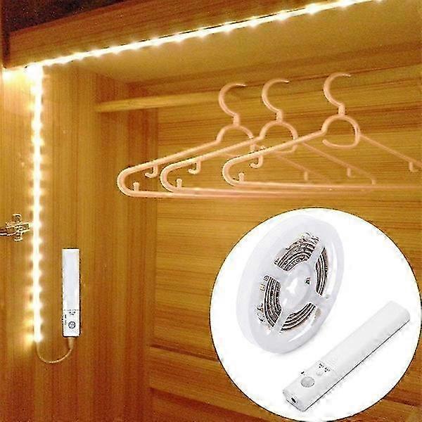 Motion sensor for wardrobe lighting, OriFiil 2M Flexible LED strip night light, 3000K warm white, automatic on/off, battery-powered for cupboard, kitc