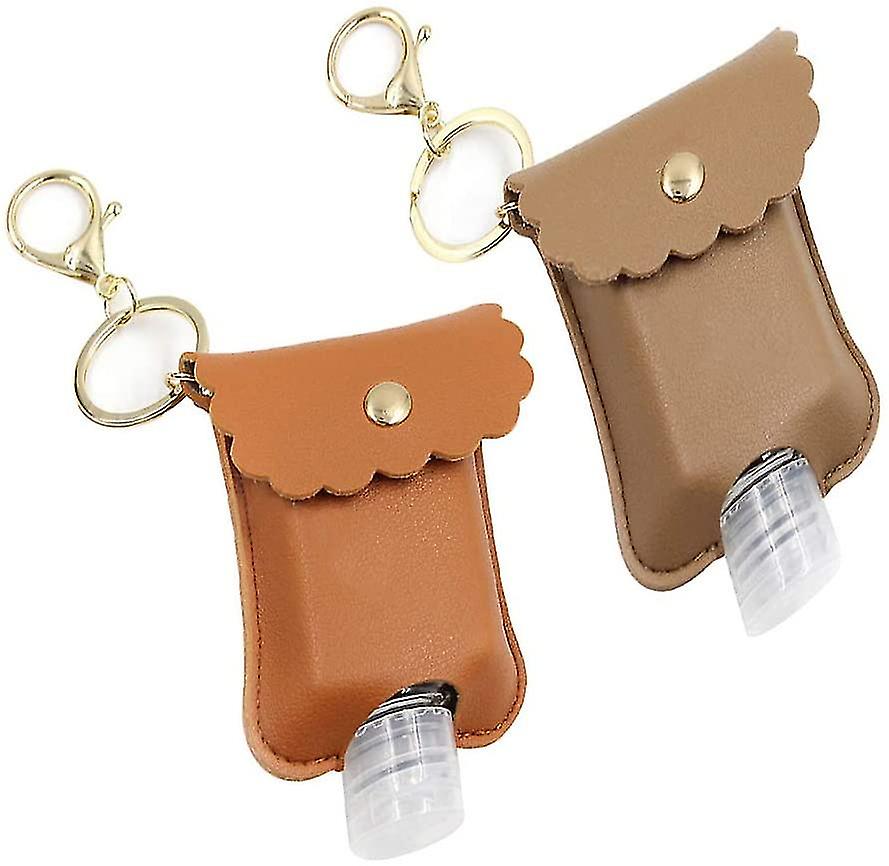 2-pack Portable Squeeze Bottles, Leak-proof Plastic Bottles With Leather Keychain Holder
