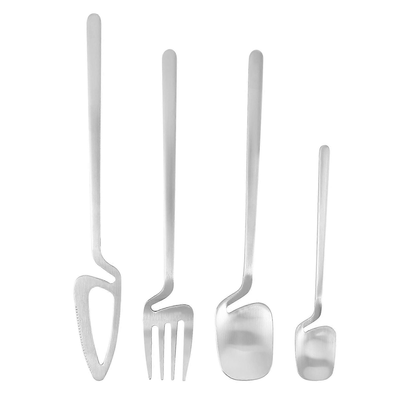 Stainless Steel Dinner Knife Fork Spoon Dinnerware Set (Silver,4 PCS)