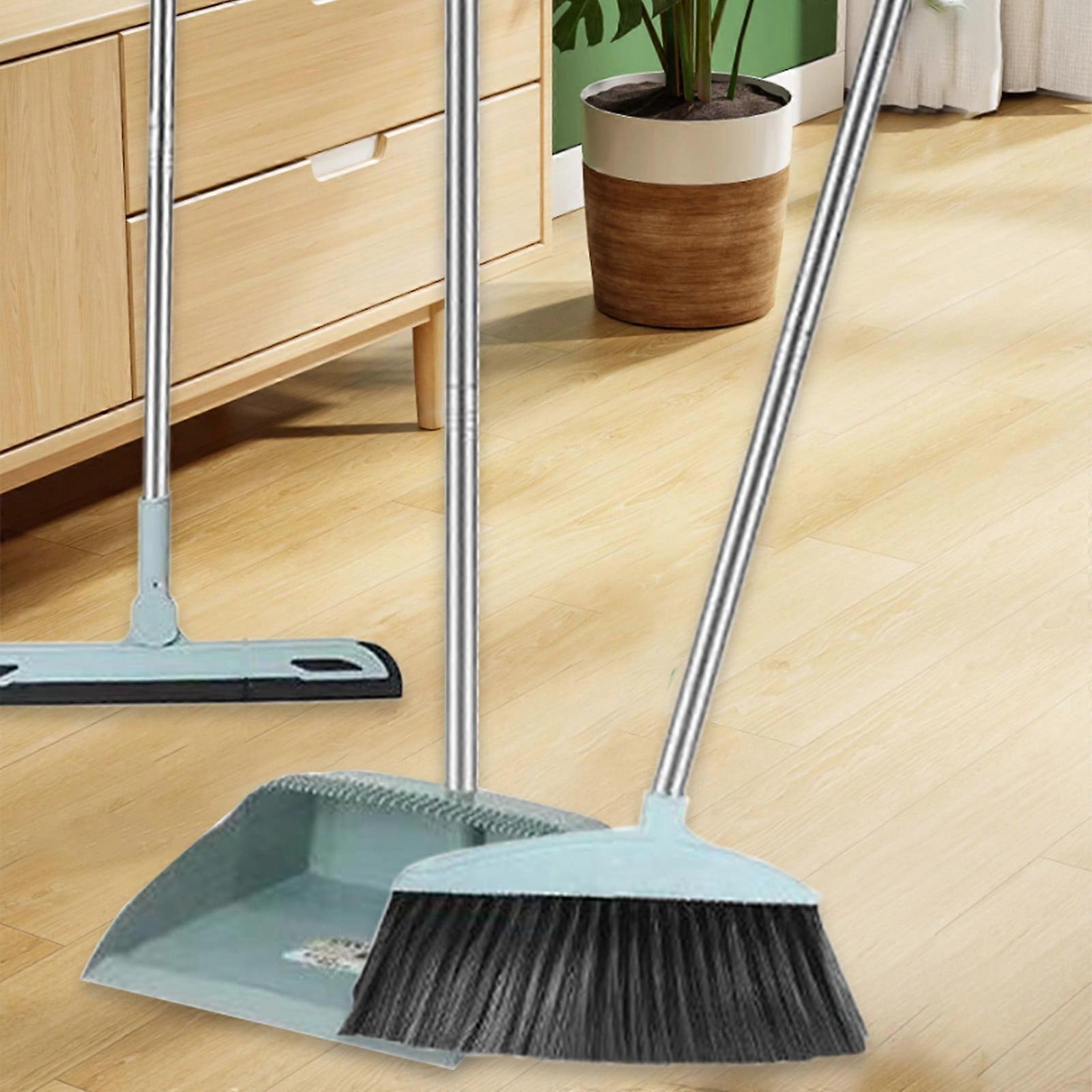 Broomstick and Dustpan Set with Long Handle, Windproof Stand-Up Dustpan Combo Compatible with Home, Kitchen, Office, Lobby Floor Use