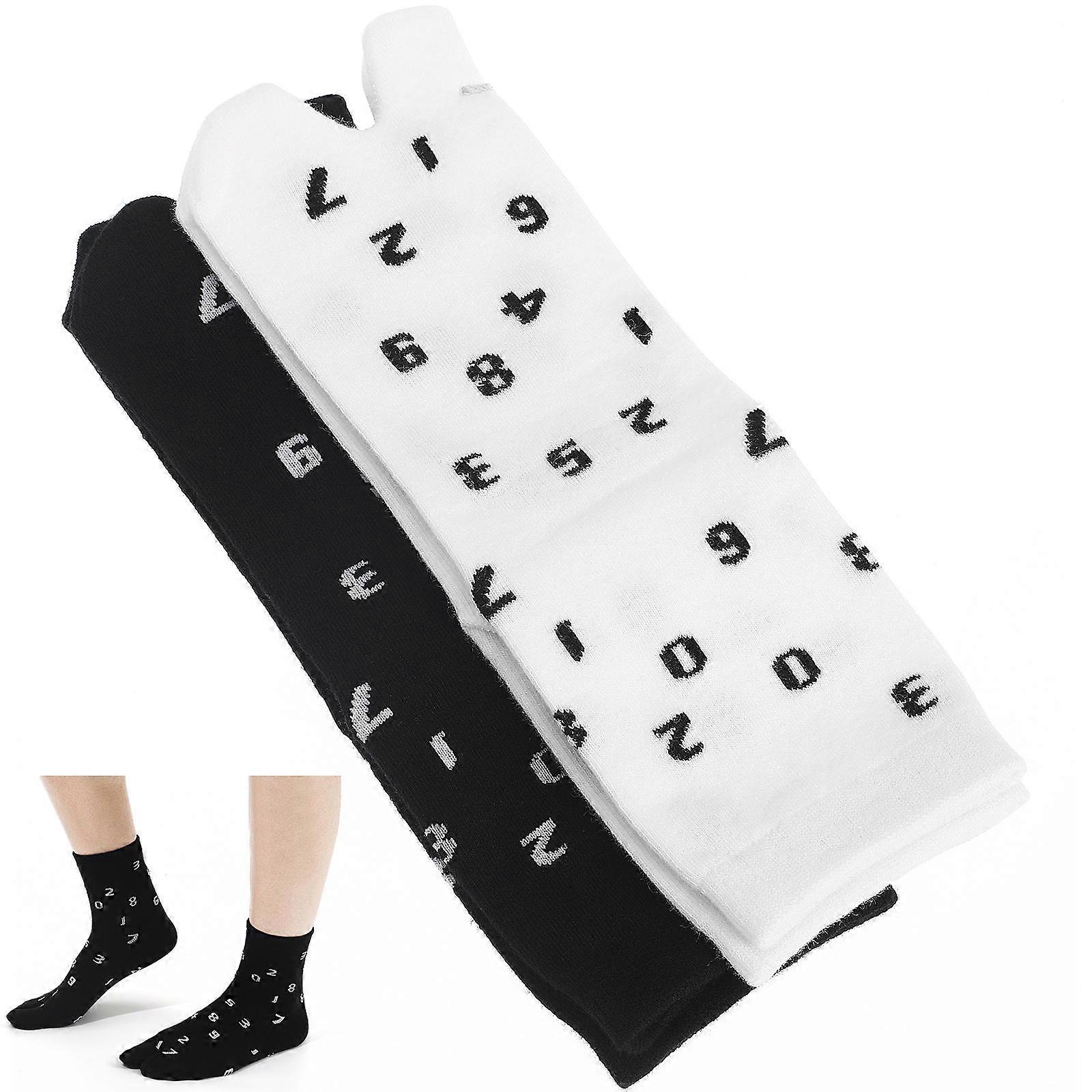 Mid Calf Stockings Number Pattern Toe Socks Cotton Split Toe Socks for Daily Use 2Pairs