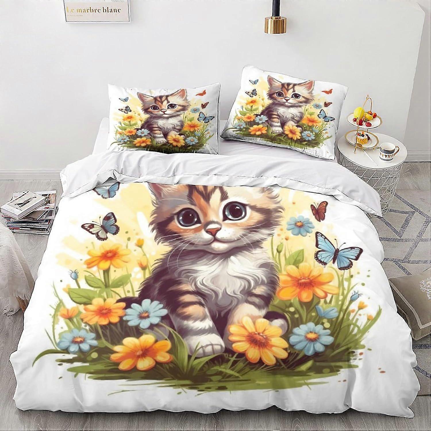 LikeEj Cat 3D لطيف كيتي تأثير للأطفال والكبار طقم غطاء لحاف مطبوع مع أكياس وسادة ، ستوكات لحاف الفراش مجموعة الملك