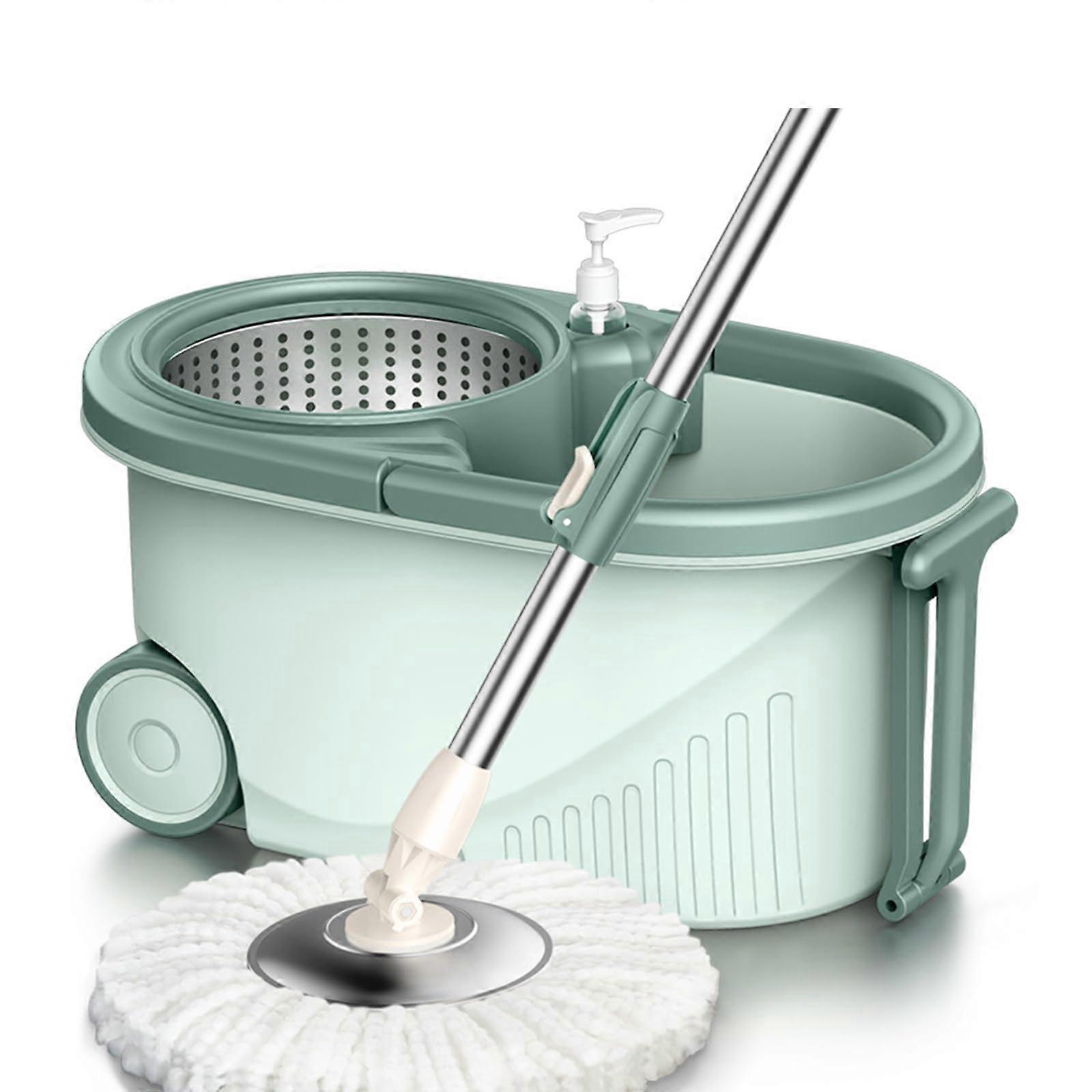Spin Mop and Bucket with 2 Microfiber Heads, 360° Rotating Tray, Wet and Dry Floor Cleaning