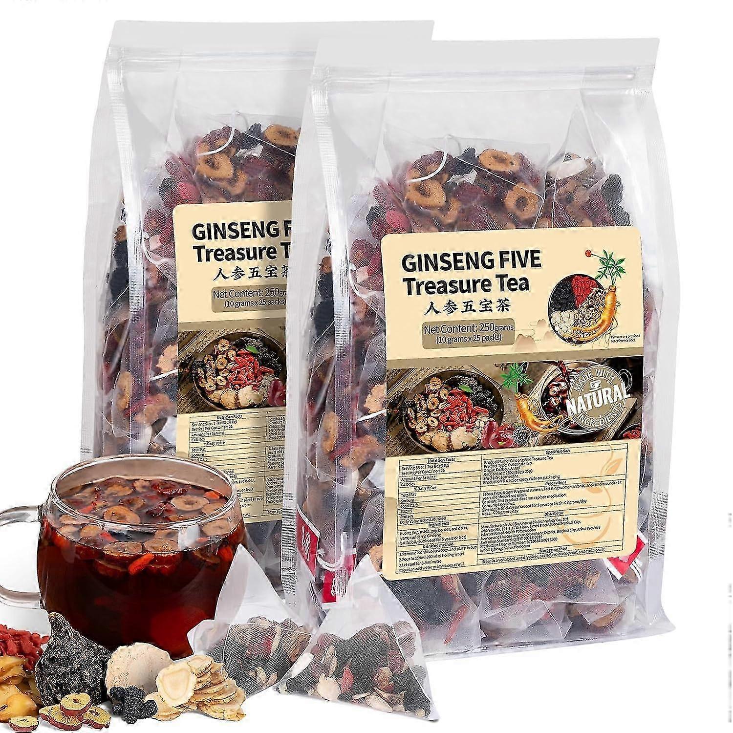 شاي الجينسنغ من خمسة كنوز، شاي منشط للكلى، شاي أعشاب صيني، شاي عضوي طبيعي للكلى للرجال والنساء، شاي لإزالة السموم، شاي طبي ثمين