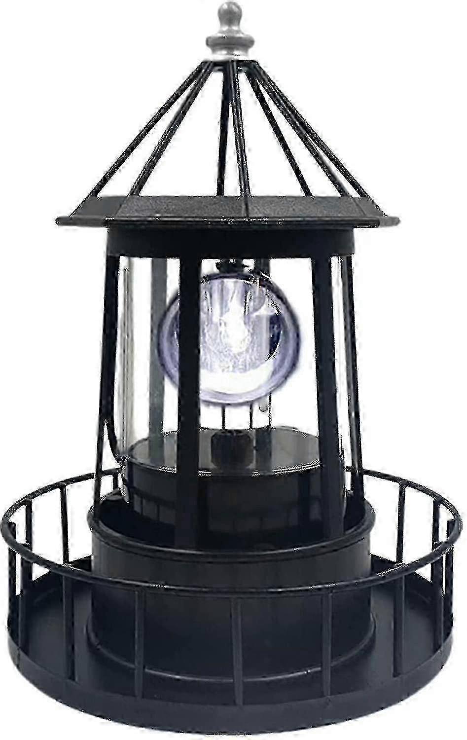 Solar powered lighthouse for pathway, 360 degree rotating LED courtyard light