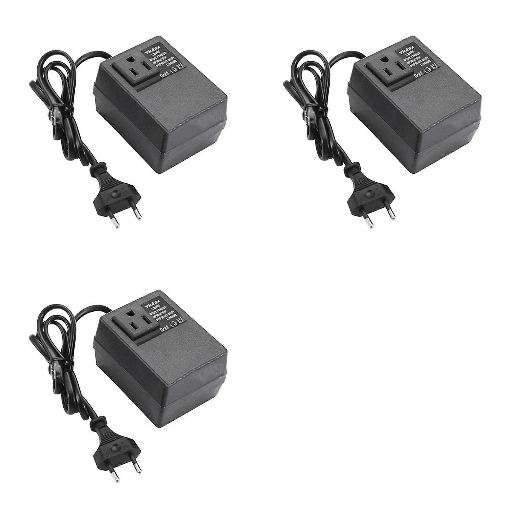 3X 200W Voltage Converter Transformer EU to US - Step-Down Transformer 220V to 110V Single Phase Travel Adapter EU Plug