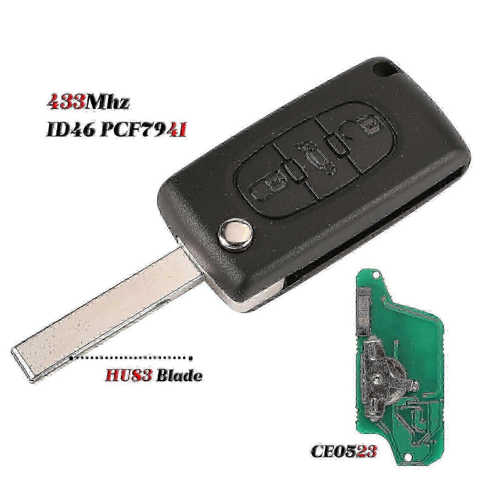Replacement key for Citroen C1 C2 C3 C4 C5 with 433MHz frequency