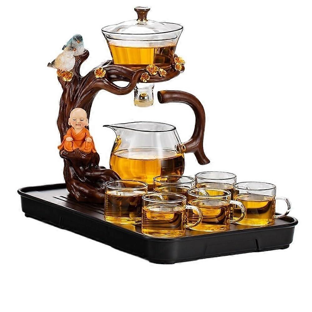 Kung Fu Tea Set with Glass Teapot and Cups, Automatic Brewing, Elegant Multicolor Design