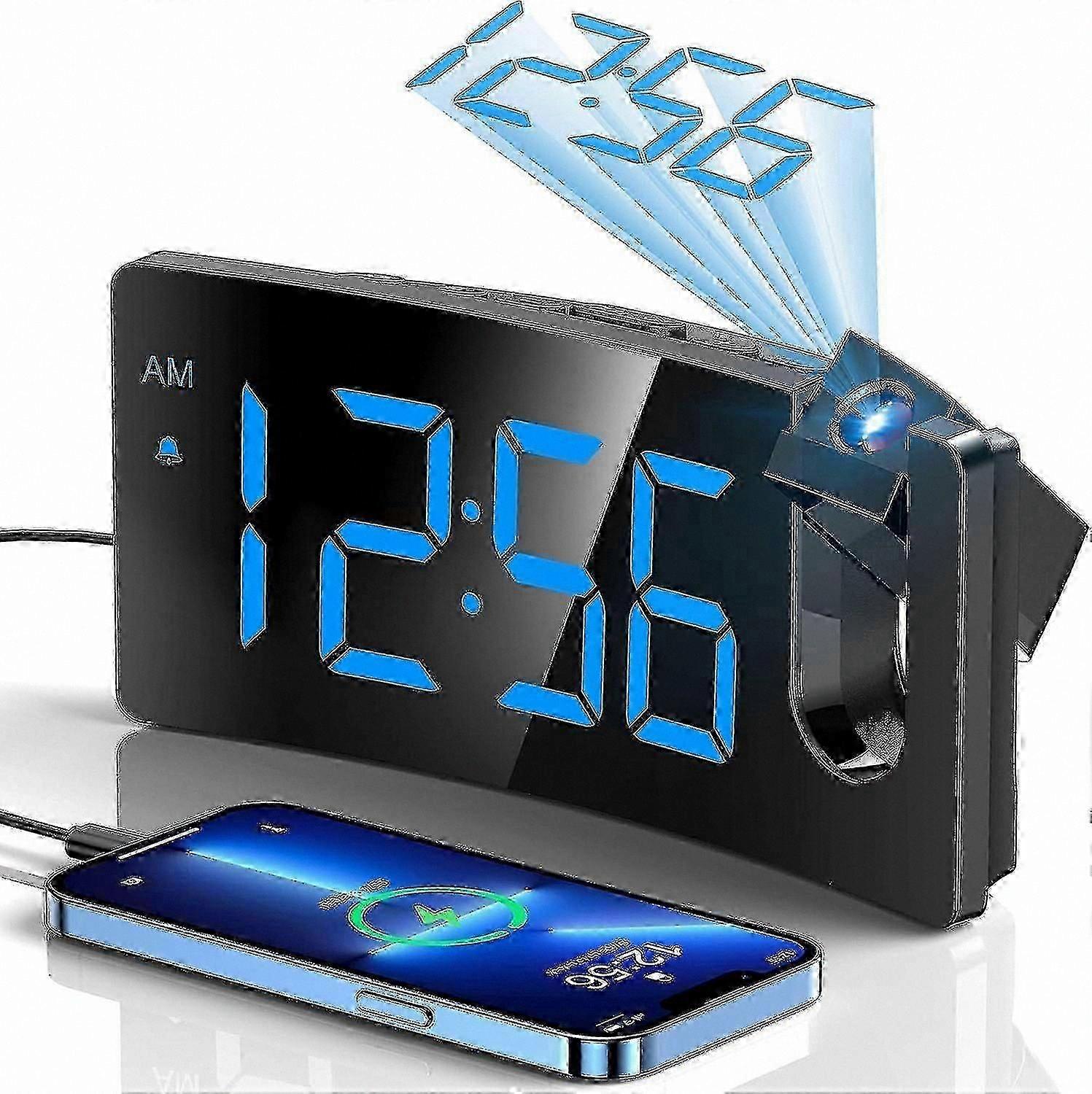 Digital Alarm Clock with Rotatable Projector, Adjustable Brightness Settings