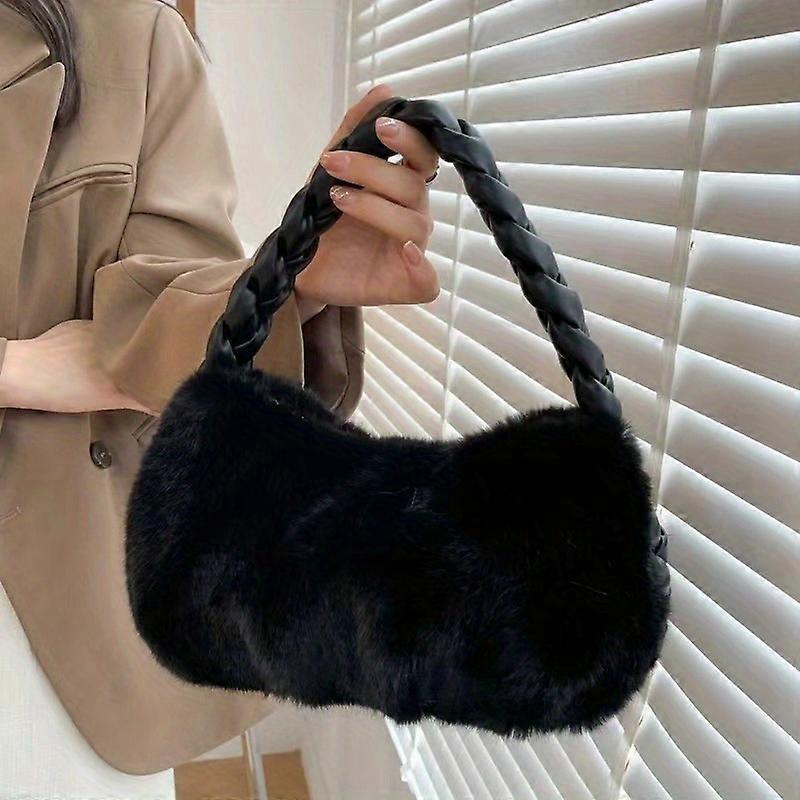 Sac �� bandouli��re ��l��gant tress��, sac �� main en peluche douce sous les bras pour femmes, grande capacit��, fourre-tout de f��te �� la mode pour