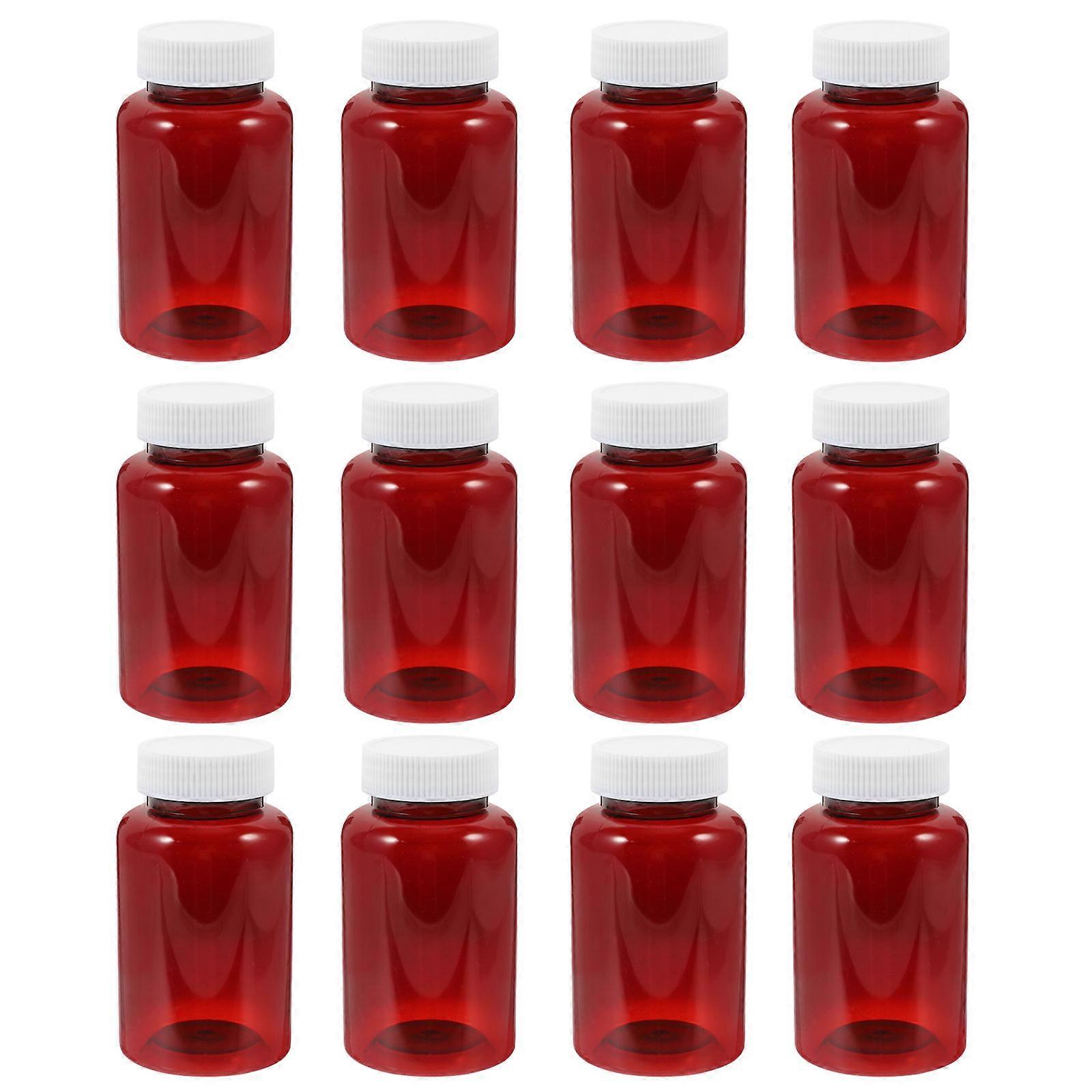 Dark Red PET Plastic Bottles with Caps for Home Use Perfect for Storing Medicine and Pills 12 pcs