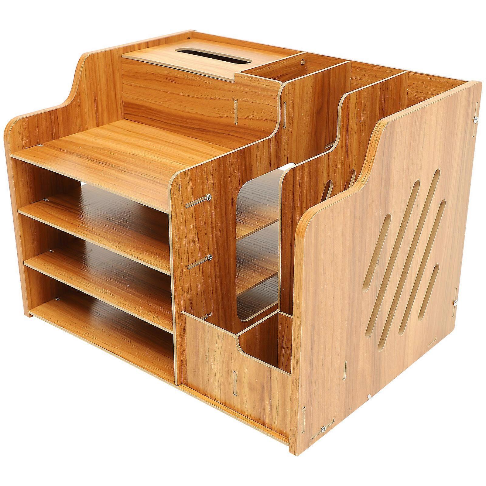 Multi-Use Desk Organizer 2Pcs Rectangular Holder For School Classroom Light Brown Storage With Lockable Drawer Organization