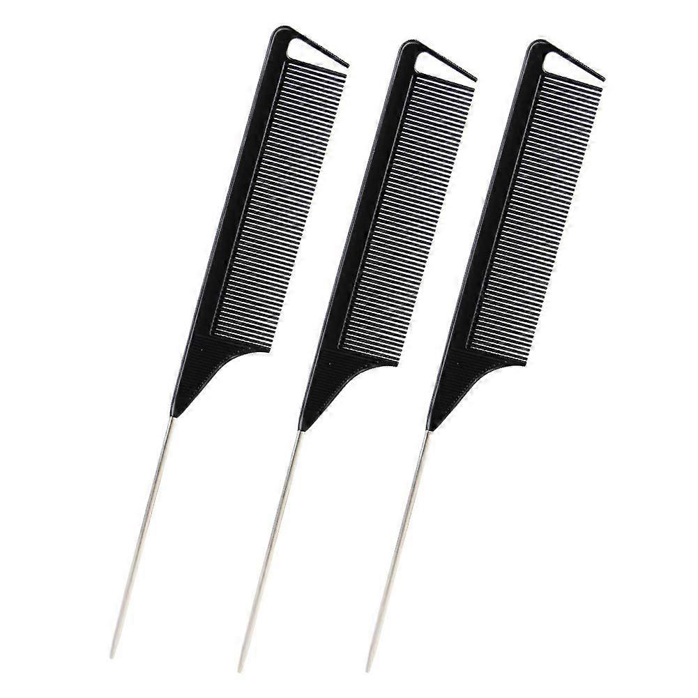 3Pcs Carbon Fiber Rat Tail Comb Set with Precise Sectioning Tip, Anti Static Heat Resistant Styling