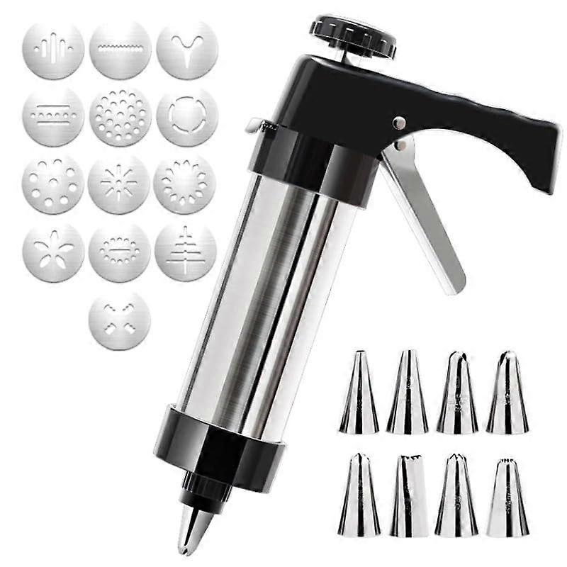 Cookie Press Biscuit Maker Set, Manual Stainless Steel 13Piece Kit with Decorating Tips for Baking