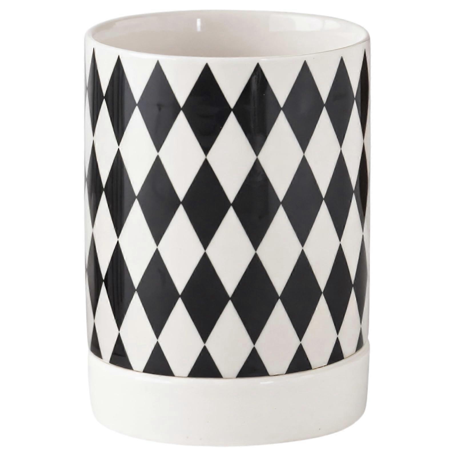 Ceramic Utensil Holder with Drainage, Large Capacity Kitchen Organizer with Elegant Diamond Pattern