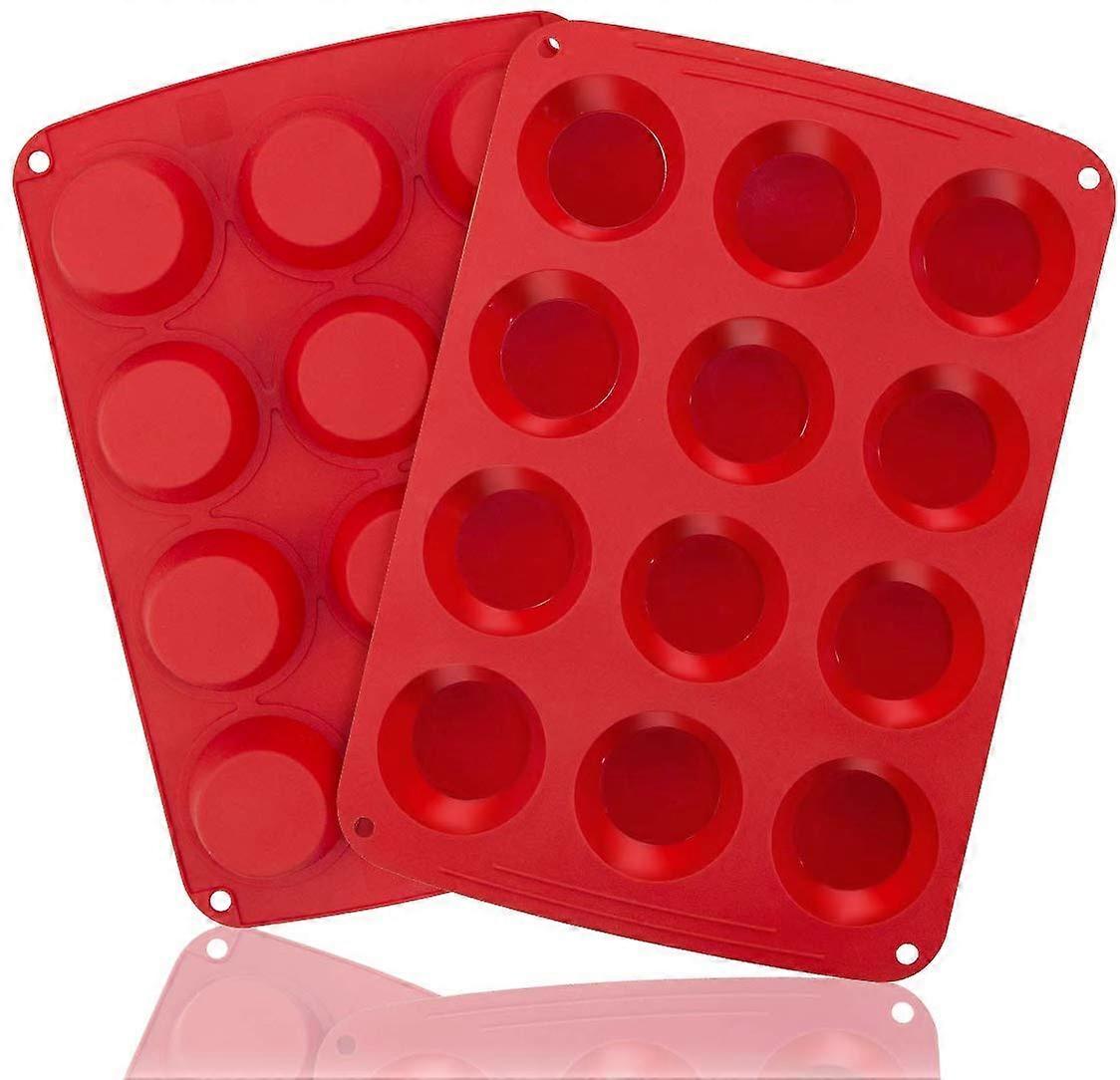 12 Cup Silicone Muffin Pan Nonstick Cupcake Baking Tray Easy Release Dishwasher Safe 2 Pack