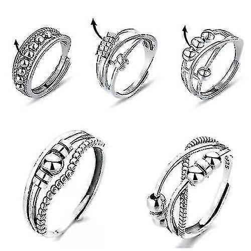 Adjustable Anxiety Ring Silver Relieve Fidget Spinner Worry Beads Meditation