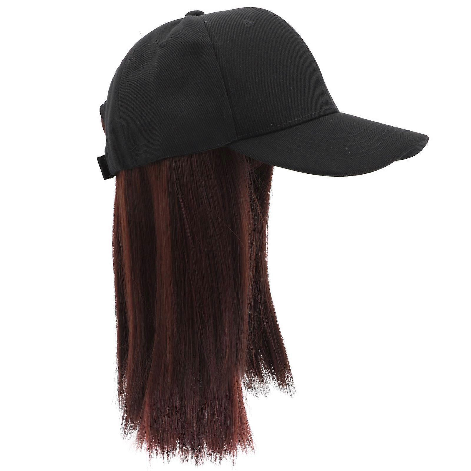 Brown Female Straight Wig Hat Integrated Hat for Decor Accessory