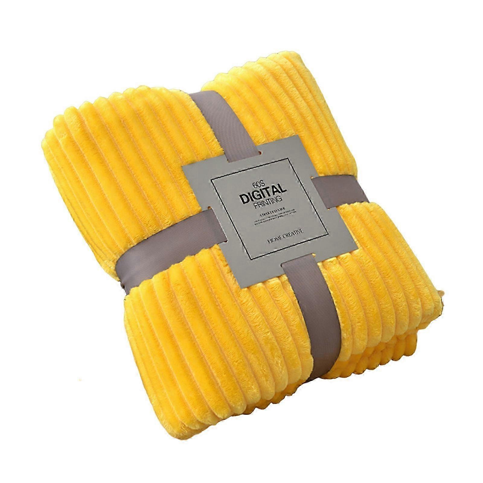 Soft Flannel Winter Warm For Beds Solid Striped Minks Throw Sofa Cover Bedspread S Yellow