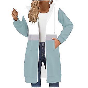 Sudadera con capucha y cremallera para mujer, estilo túnica larga con estampado extragrande, chaqueta informal de manga larga y cordón ajustable.