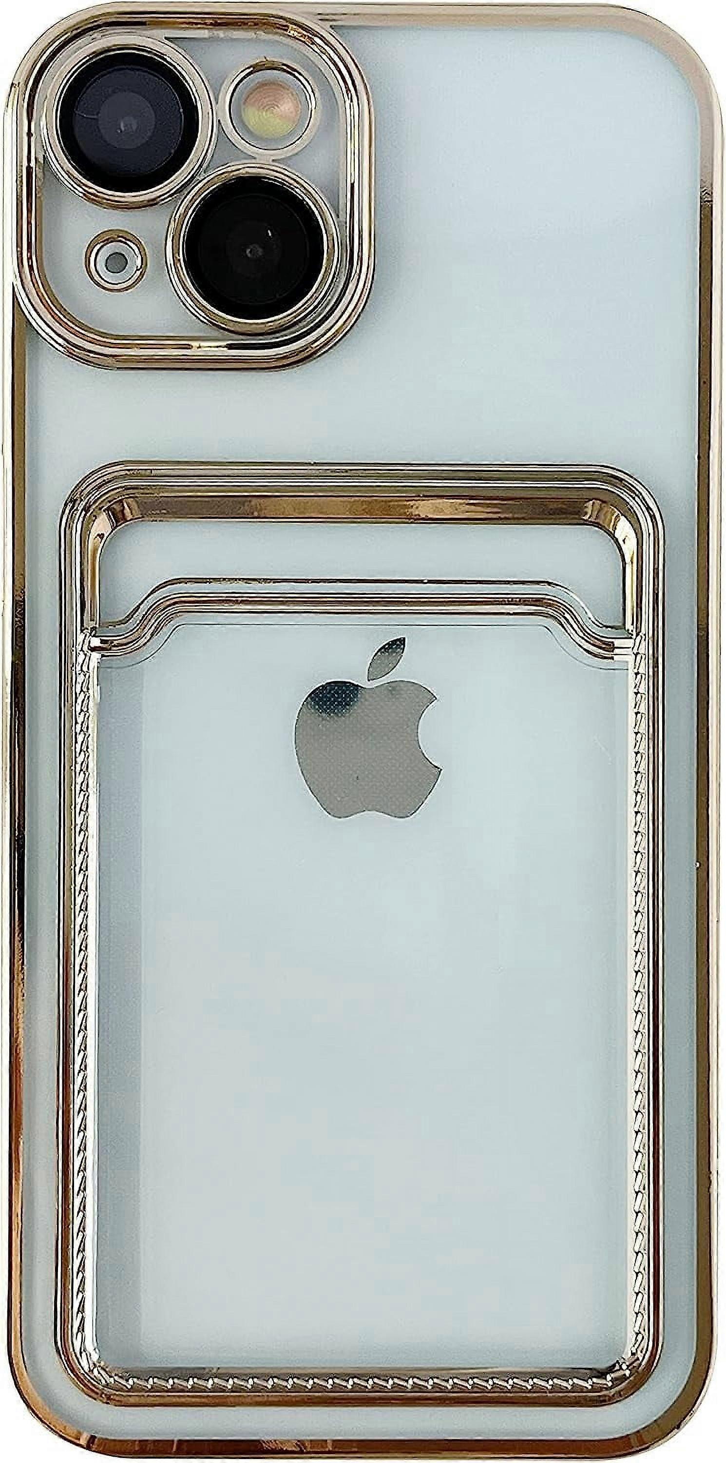 Plating Card Holder Wallet Clear Soft Compatible with iPhone Case (Gold,compatible with iPhone 14 Pro)