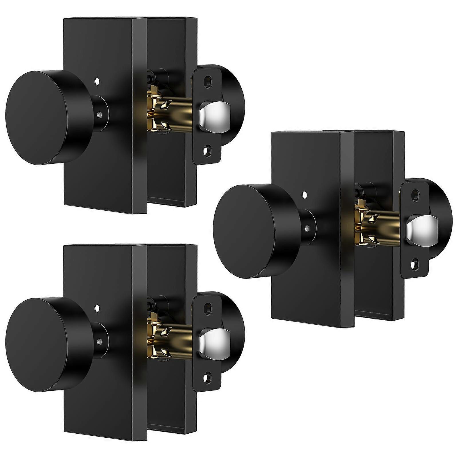 3 Pack Matte Black Interior Privacy Door Knobs, Modern Rectangular Zinc Alloy for Bedroom Bathroom