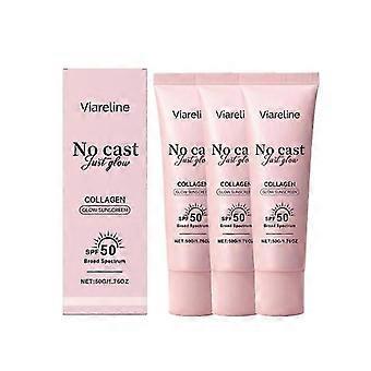 1-3x No Cast Just Glow Face Sunscreen SPF50 Viareline  Collagen Infused, Broad Spectrum with Peptide & Cica Soothing Care