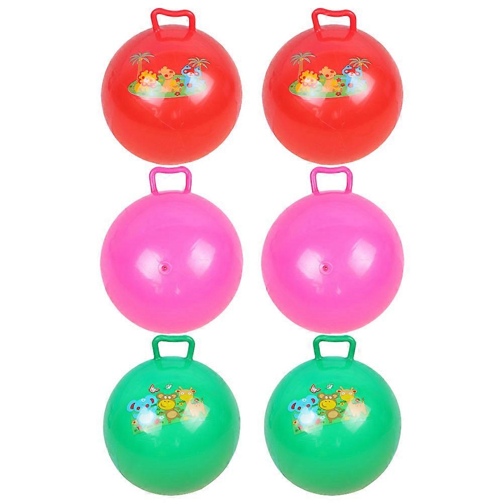 Inflatable Kids Jumping Ball Handled Toy for 6Pcs Cartoon Pattern
