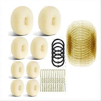 Bun Maker and Hair Nets Set,with 8 Bun Makers compatible with Women Beige
