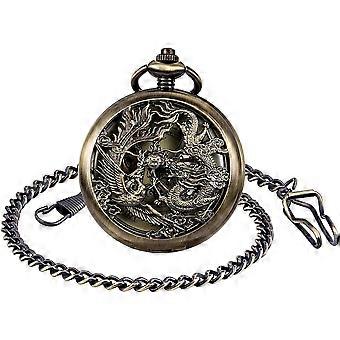 Vintage Mechanical Pocket Watch for Men, Roman Numeral Dial, Manual Winding, Alloy Case, Stainless Steel Chains, 4.7cm Dial