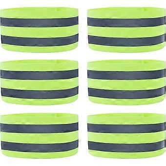 6 Pack High Visibility Reflective Bands, Elastic Polyester Safety Armband, Adjustable Hook-and-Loop Running Bike