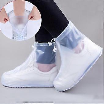 Waterproof Reusable Silicone Shoe Covers, Non-Slip Transparent Overshoes with Zipper, for Rain Mud Snow Outdoor Activities, White Size L