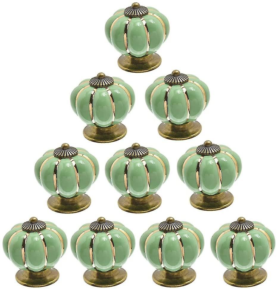 Set Of 10 Vintage Ceramic Pumpkin Door Knobs Light Green
