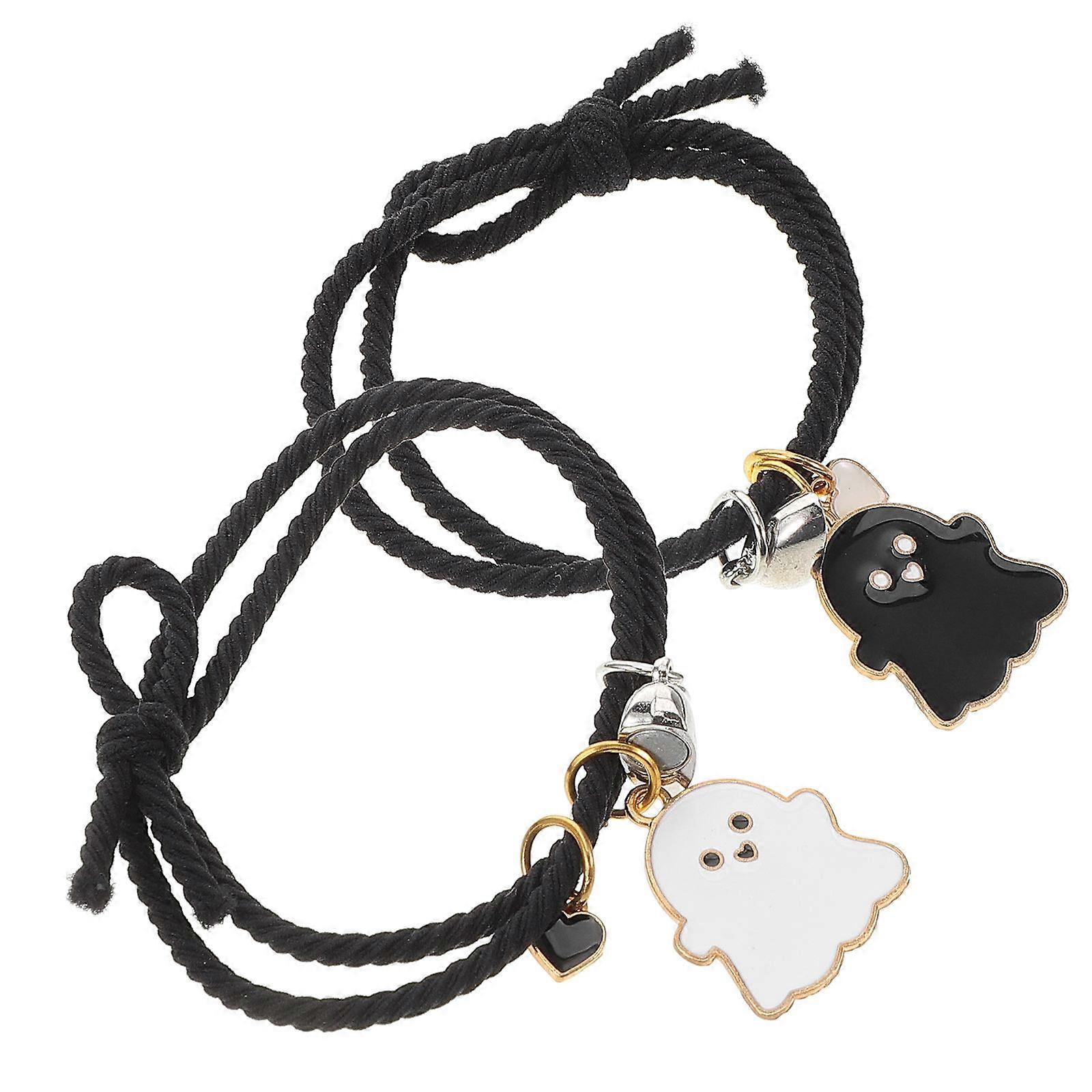 Ghost Heart Charms Couples Bracelets with Magnet Function 2Pcs Set