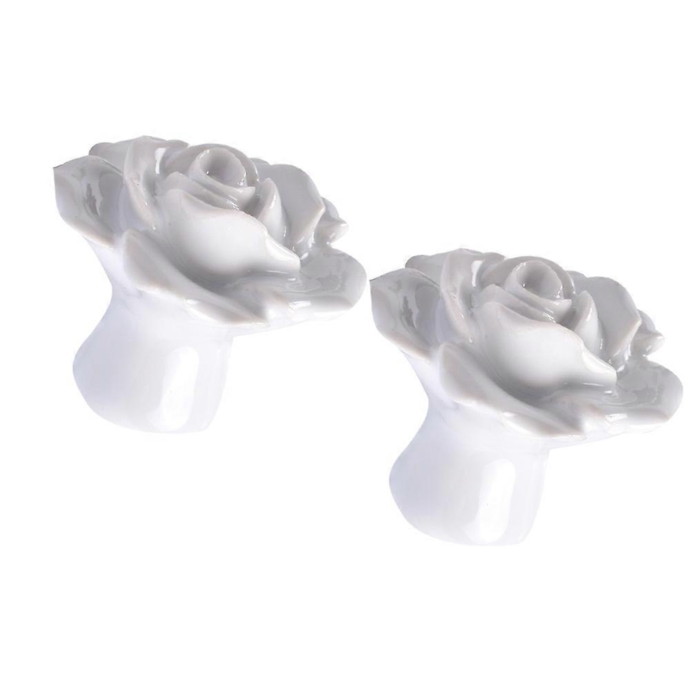 2pcs Rose Shaped Ceramic Kitchen Cupboard Cabinet Drawer Door Knobs Pull Handles (White)