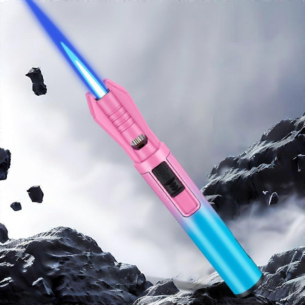 Mini Pink Butane Torch Lighter Refillable with Adjustable Blue Flame Windproof Design for BBQ Camping Baking
