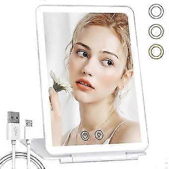 Foldable Travel Makeup Vanity Mirror, 3 Color Lighting, 72 Led, 1000mAh, USB charge, Portable Lighted,8.9inch-dery