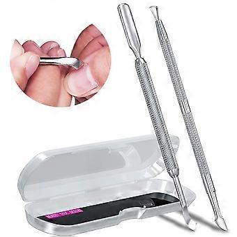 2PCS Métal Argent Cuticule Poussoir et Cutter Remover Salon Qualité Acier Inoxydable Acétone Gel Vernis À Ongles Peeler Grattoir Manucure Professionnelle Durable