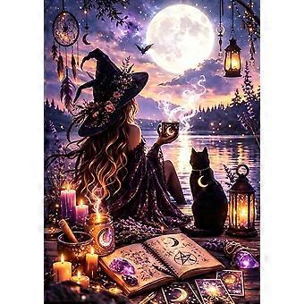 Halloween Witch Jigsaw Puzzle for Adults Magical Booking for s with Cat for Adults for Gift HAA505